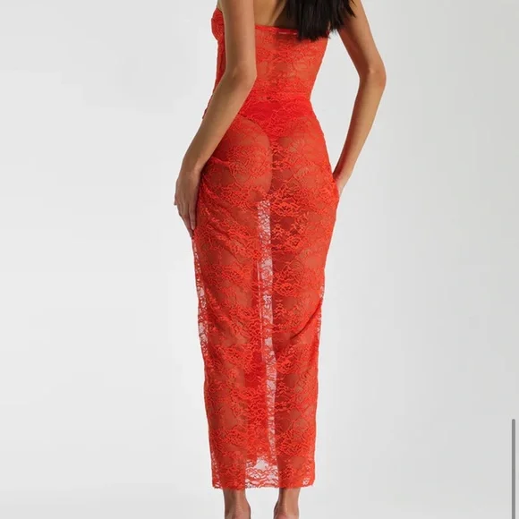 sachin and babi light blue dress Fitted Lace Shift Dress in Red main image 1